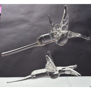 Vintage Lot of 2 Hand Blown Glass Hummingbird Ornaments Suncatcher Figurines
